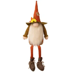 Glitzhome 24" Orange And White Gnome Shelf Sitter Tabletop Autumn Figurine