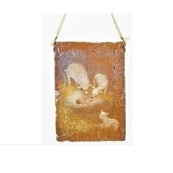 Roman Nativity & Religious>5" Orange Baby Jesus With Sheep Plaque Christmas Ornament