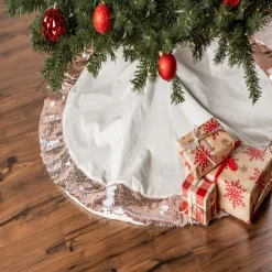 48 Inch And Smaller*Contemporary Home Living 48" Pale Blue Round Christmas Tree Skirt With Champagne Sequin Border