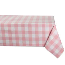 Contemporary Home Living 120" Pale Pink And White Checkered Rectangular Tablecloth
