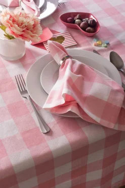 Contemporary Home Living 120" Pale Pink And White Checkered Rectangular Tablecloth
