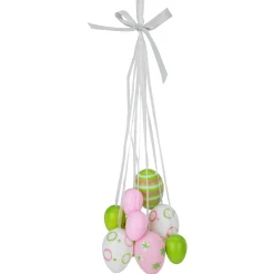 Northlight 11" Pastel Pink, Green And White Spring Easter Egg Cluster Hanging Decoration