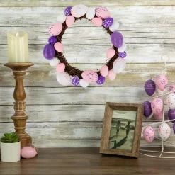Northlight 10" Pastel Pink, Purple And White Easter Egg Spring Wreath