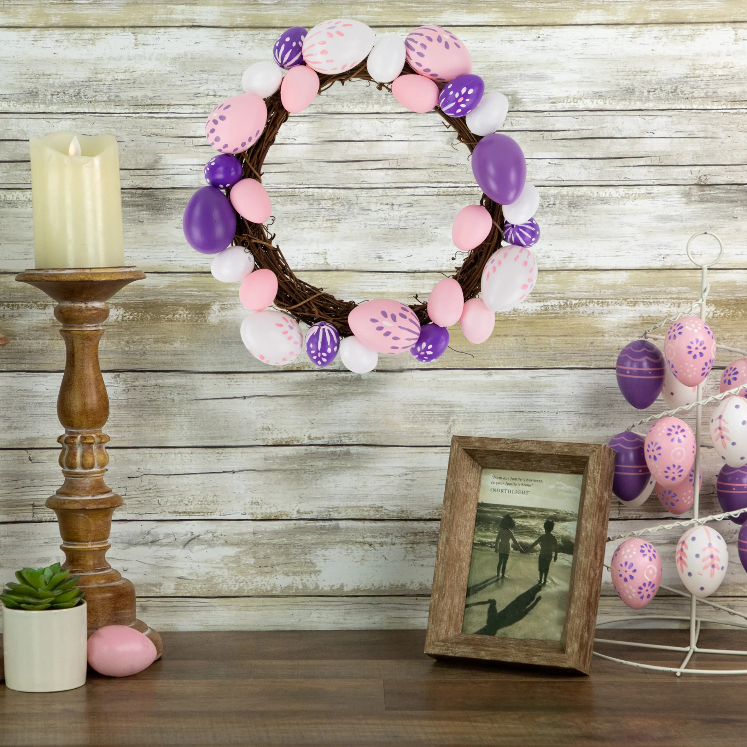 Northlight 10" Pastel Pink, Purple And White Easter Egg Spring Wreath