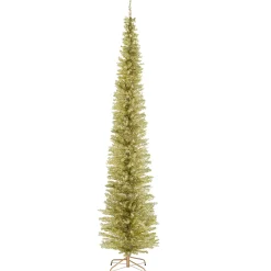 National Tree Company Gold Trees>9' Pencil Champagne Gold Tinsel Artificial Christmas Tree, Unlit