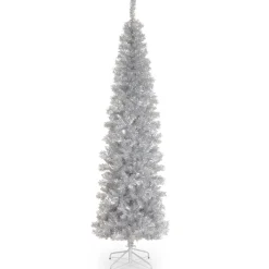 National Tree Company Silver Trees>6' Pencil Silver Tinsel Artificial Christmas Tree, Unlit