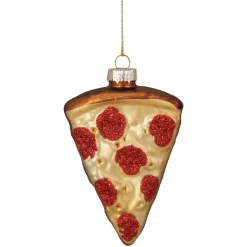 Northlight Food & Beverage>4" Pepperoni Pizza Slice Glass Christmas Ornament
