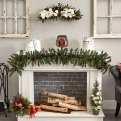 Unlit Swags*Nearly Natural 30" Phalaenopsis Orchid And Pine Artificial Christmas Swag, Unlit