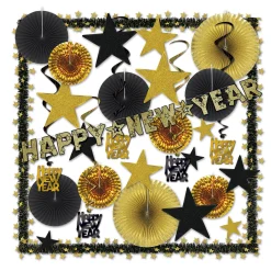 Beistle 32 Piece Gold And Black Gleaming "Happy New Year" Decorativedecorating Kit