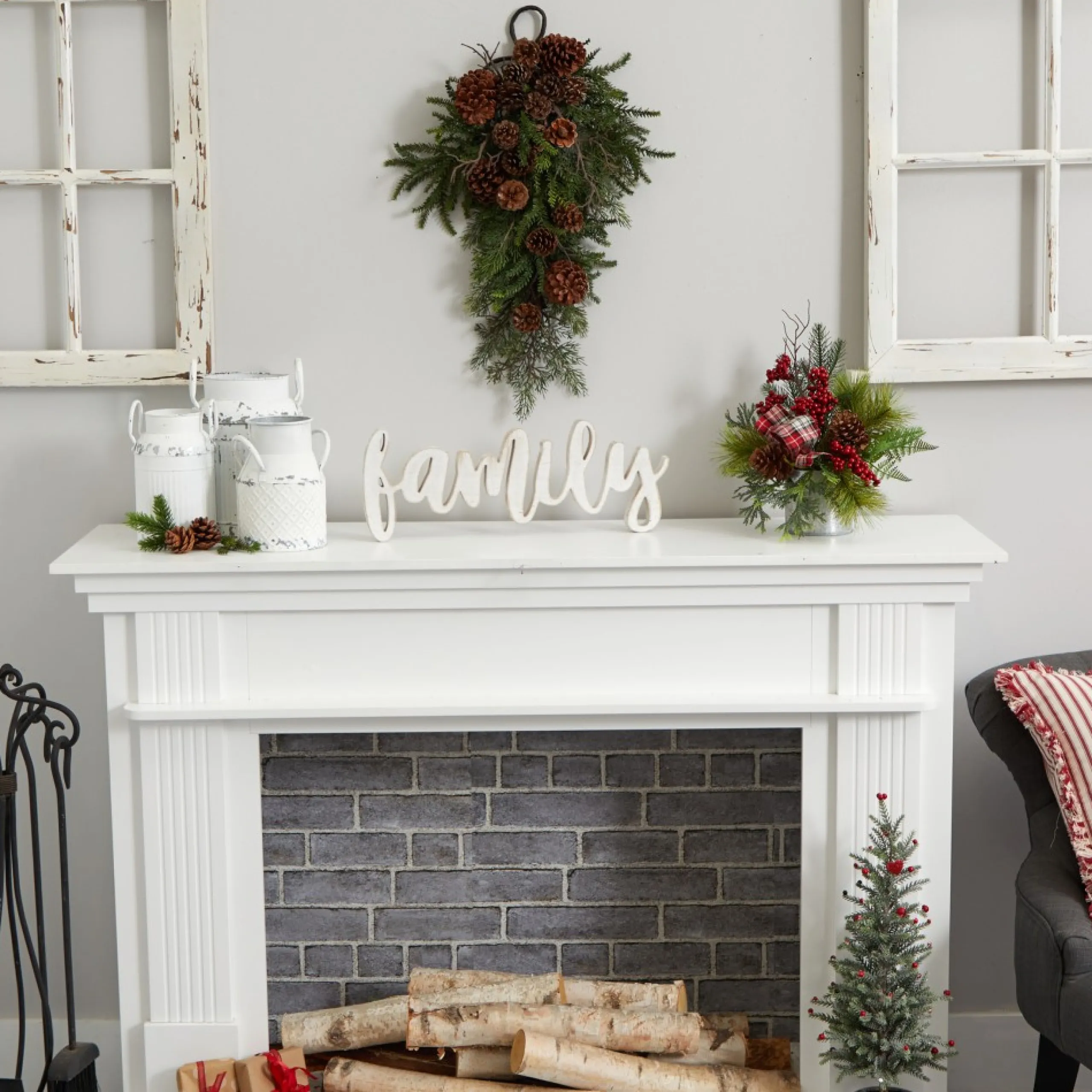 Unlit Teardrops*Nearly Natural 26" Pinecone Artificial Christmas Teardrop Swag, Unlit