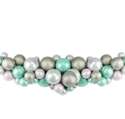 Unlit Swags*Allstate 28" Pink And Seafoam Green Shatterproof Glittered Ball Artificial Christmas Swag - Unlit