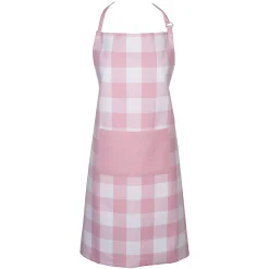 Contemporary Home Living 32" Pink And White Checkered Chef Apron With Front Pocket