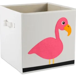 Contemporary Home Living 13" Pink And White Flamingo Themed Storage Basket
