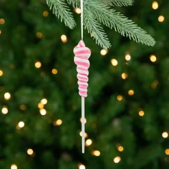 Northlight Food & Beverage>7.5" Pink And White Glittered Twist Lollipop Christmas Ornament
