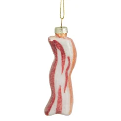 Northlight Food & Beverage>3.5" Pink And White Strip Of Bacon Glass Christmas Ornament
