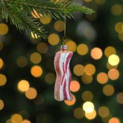 Northlight Food & Beverage>3.5" Pink And White Strip Of Bacon Glass Christmas Ornament