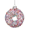 Northlight Food & Beverage>3.75" Pink Doughnut With Sprinkles Glass Christmas Ornament