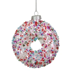 Northlight Food & Beverage>3.75" Pink Doughnut With Sprinkles Glass Christmas Ornament