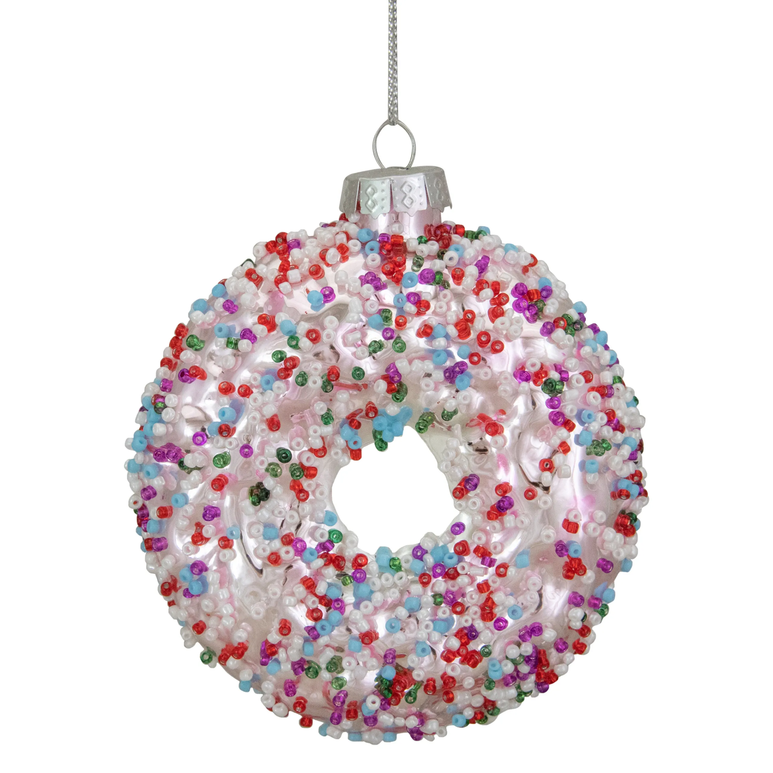 Northlight Food & Beverage>3.75" Pink Doughnut With Sprinkles Glass Christmas Ornament