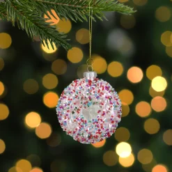 Northlight Food & Beverage>3.75" Pink Doughnut With Sprinkles Glass Christmas Ornament