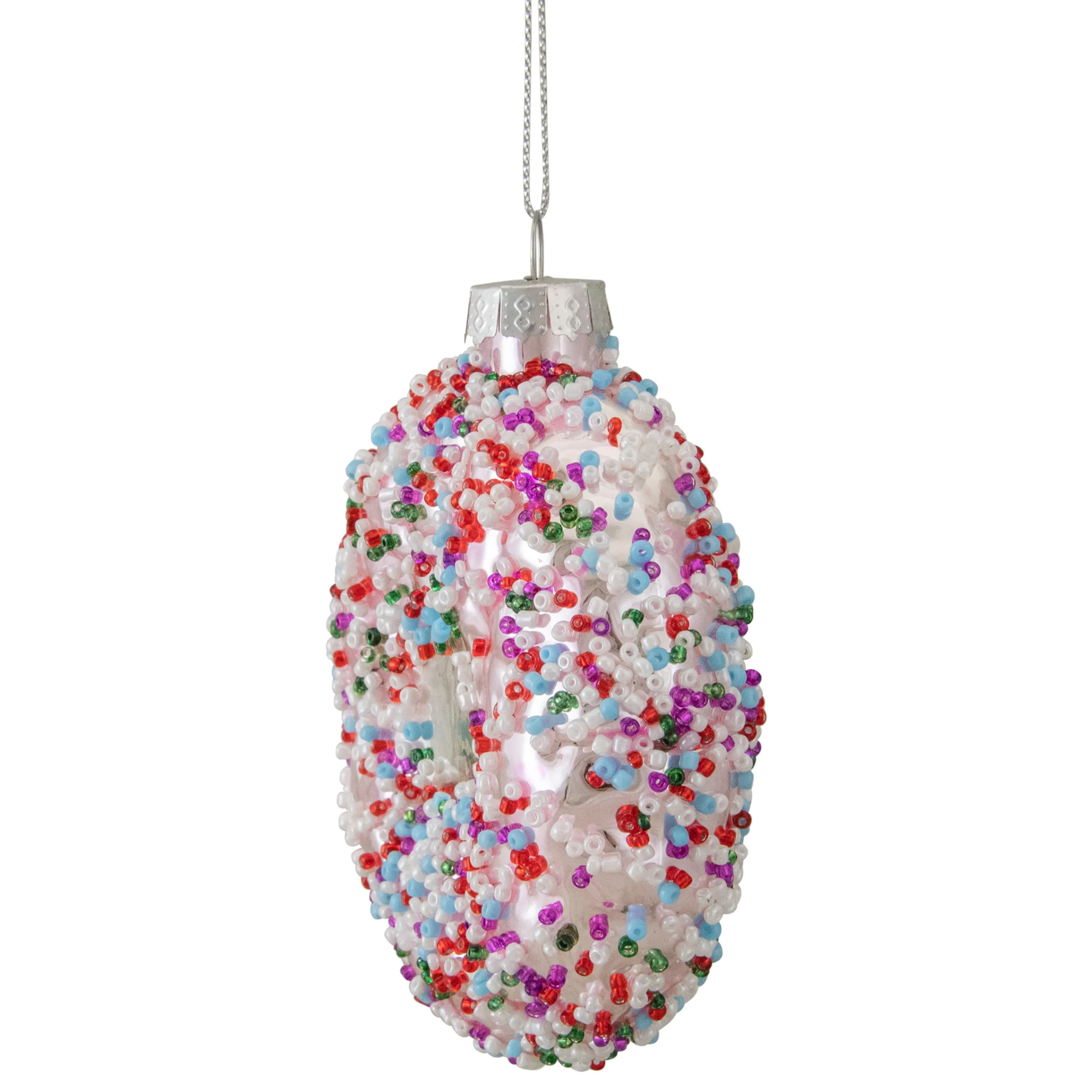 Northlight Food & Beverage>3.75" Pink Doughnut With Sprinkles Glass Christmas Ornament