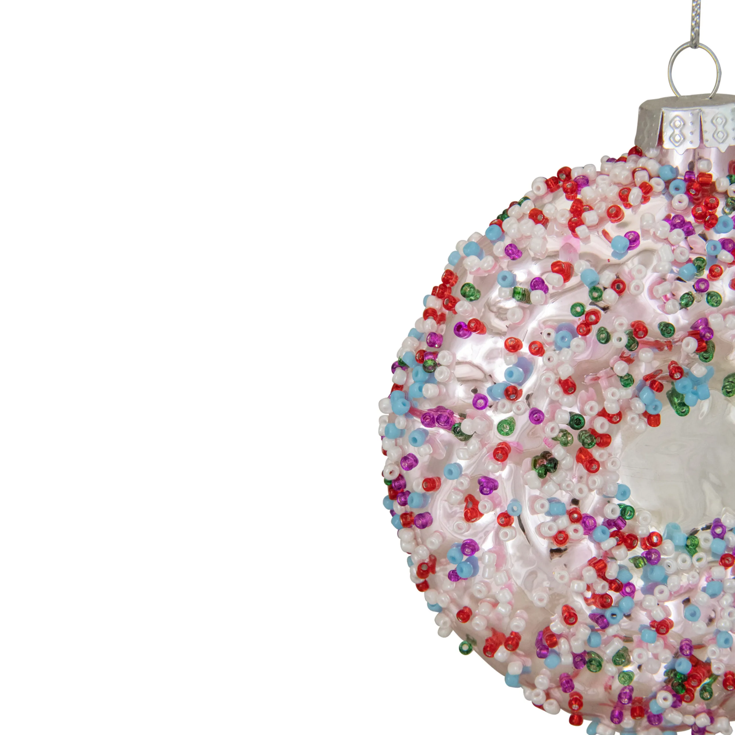 Northlight Food & Beverage>3.75" Pink Doughnut With Sprinkles Glass Christmas Ornament