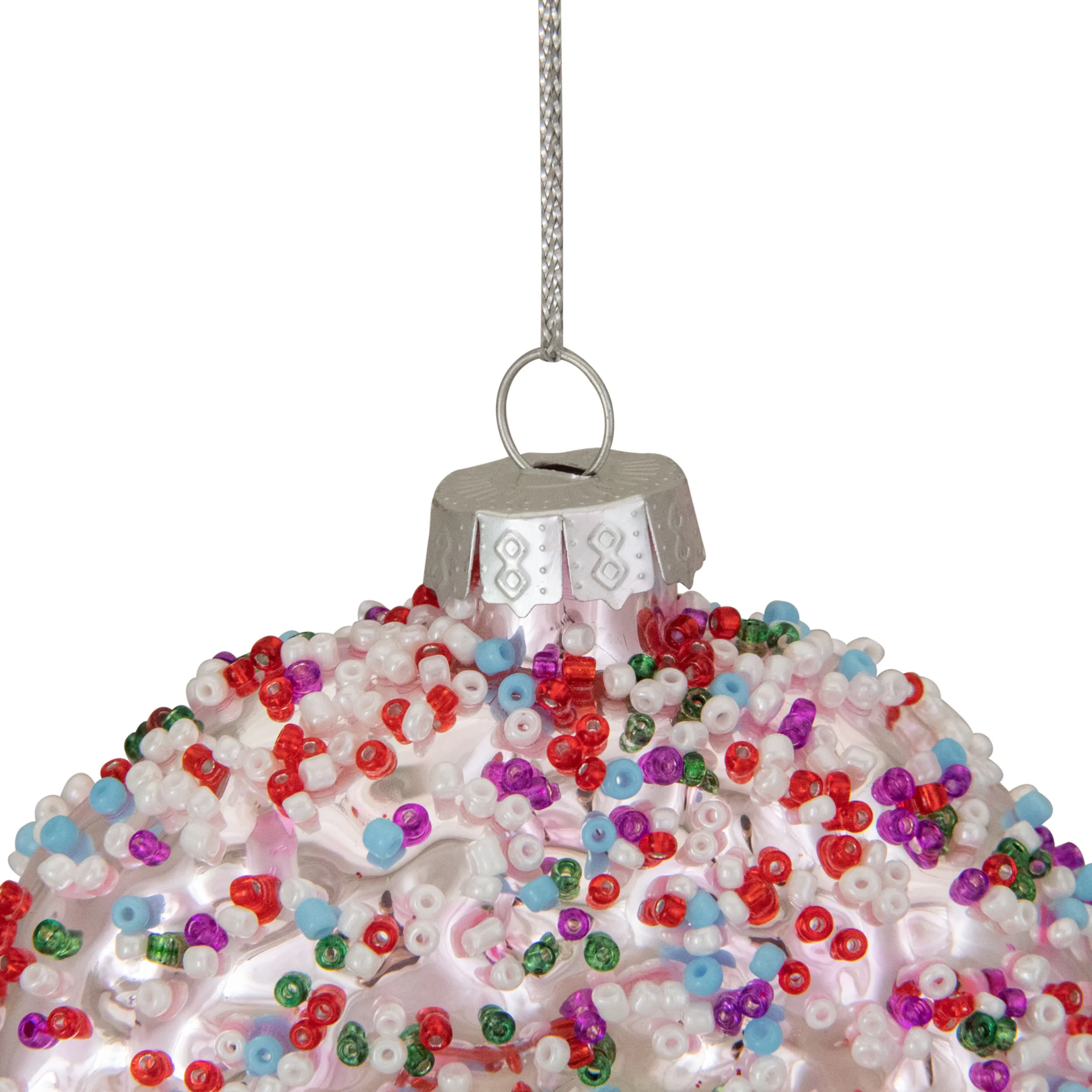 Northlight Food & Beverage>3.75" Pink Doughnut With Sprinkles Glass Christmas Ornament