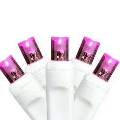 HUB 50 Pink Led Wide Angle Commercial Grade Christmas String Lights - 24.5 Ft White Wire