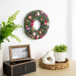 Specialty Wreaths*Northlight 13" Pink Rose And Purple Thistle Mixed Floral Spring Wreath