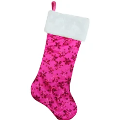 Stockings*Northlight 20.5" Pink Sequin Snowflake Christmas Stocking With Faux Fur Cuff