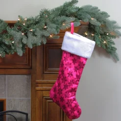 Stockings*Northlight 20.5" Pink Sequin Snowflake Christmas Stocking With Faux Fur Cuff