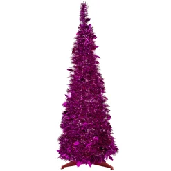 Northlight Pop Up Trees>6' Pink Tinsel Pop-Up Artificial Christmas Tree, Unlit