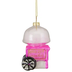 Northlight Food & Beverage>3.25" Pink, White, And Gold Cotton Candy Machine Glass Christmas Ornament
