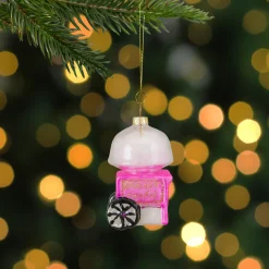 Northlight Food & Beverage>3.25" Pink, White, And Gold Cotton Candy Machine Glass Christmas Ornament