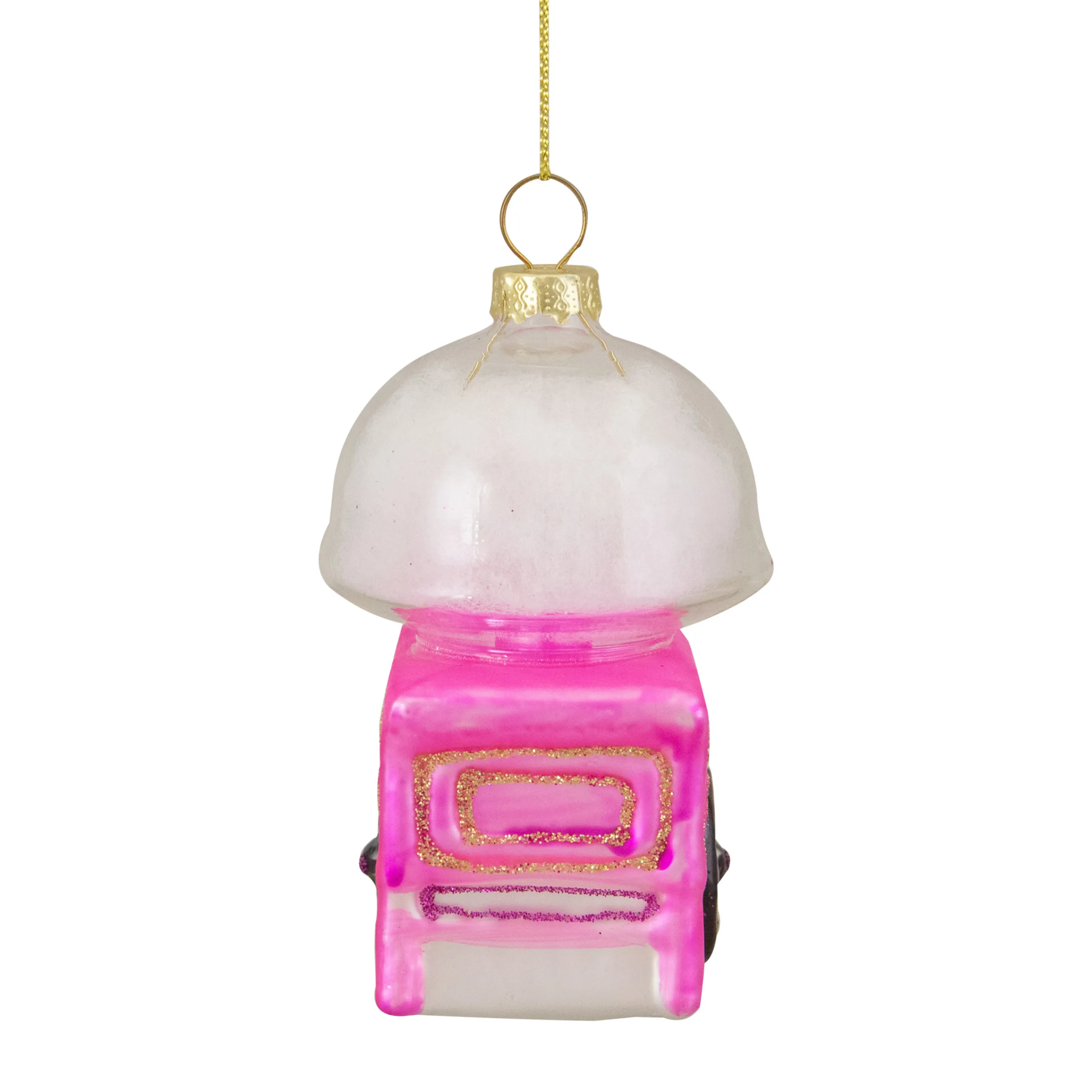 Northlight Food & Beverage>3.25" Pink, White, And Gold Cotton Candy Machine Glass Christmas Ornament