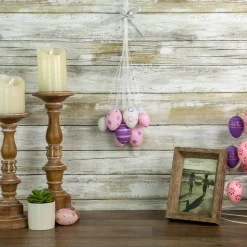 Northlight 15" Pink, White And Purple Floral Striped Spring Easter Egg Cluster Hanging Decor