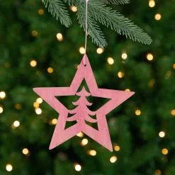 Northlight Stars>4" Pink Wooden Cut Out Star Christmas Ornament