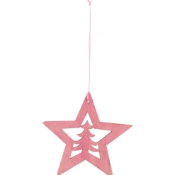 Northlight Stars>4" Pink Wooden Cut Out Star Christmas Ornament