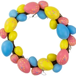 Northlight 10" Pink, Yellow And Blue Floral Stem Easter Egg Spring Wreath