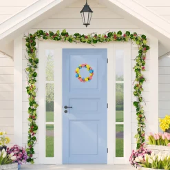 Northlight 10" Pink, Yellow And Blue Floral Stem Easter Egg Spring Wreath