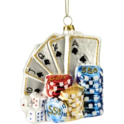 Northlight Casino>4" Playing Cards With Dice And Poker Chips Glass Christmas Ornament
