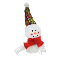 Roman Snowmen>8" Plush Jolly Snowman With Plaid Santa Hat Decorative Christmas Ornament