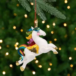 Northlight Animals>6.5" Plush Leaping Rainbow Unicorn Christmas Ornament