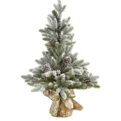 Nearly Natural Unlit Traditional Trees>2' Potted Flocked Artificial Christmas Tree With Pinecones, Unlit