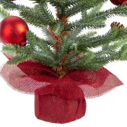 Northlight Potted Trees>18" Potted Pine With Red Ornaments Medium Artificial Christmas Tree – Unlit