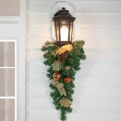 Unlit Teardrops*Northlight 26" Pre-Decorated Ball Ornaments And Bows Artificial Christmas Teardrop Swag, Unlit