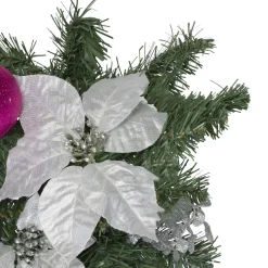 Unlit Teardrops*Northlight 24" Pre-Decorated Pink Ball Ornament And Poinsettia Artificial Christmas Teardrop Swag, Unlit