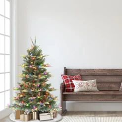 CC Christmas Decor Pre-Lit Traditional Trees>4.5' Pre-Lit Aspen Fir Medium Artificial Christmas Tree, Multicolor Lights