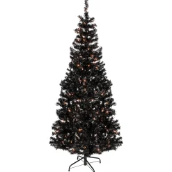 Northlight Black Trees>6' Pre-Lit Black Artificial Tinsel Christmas Tree, Clear Lights