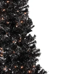 Northlight Black Trees>6' Pre-Lit Black Artificial Tinsel Christmas Tree, Clear Lights